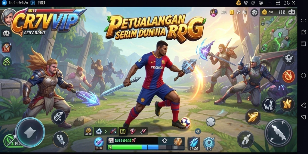Menampilkan aksi seru dalam game RPG CR7VIP.