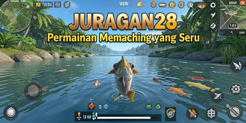 Screenshot gameplay JURAGAN28 yang menampilkan aksi memancing yang seru.