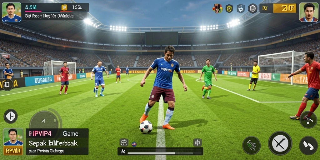 Screenshot RPVIP4 menunjukkan gameplay seru dan kompetitif sepak bola.