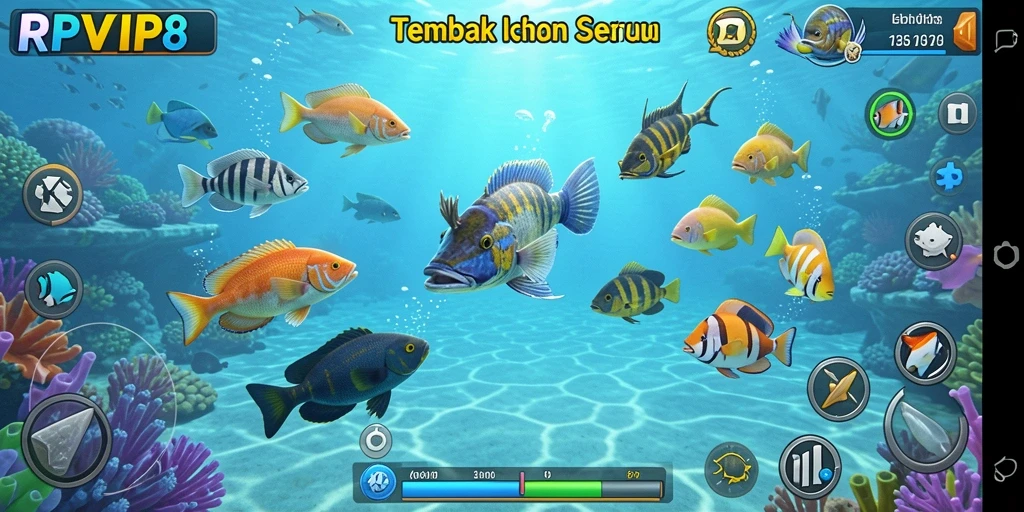 Tampilan gameplay RPVIP8 dengan aksi tembak ikan yang seru.