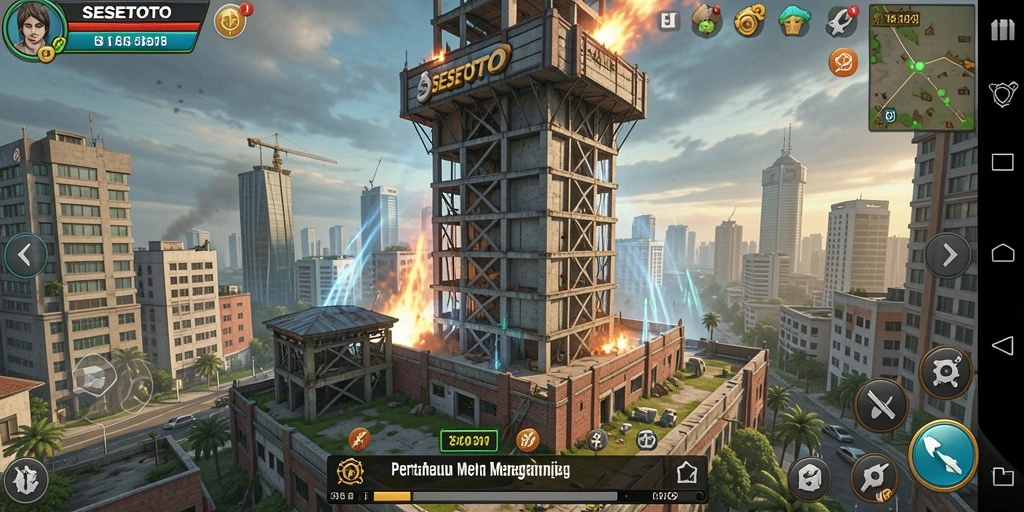 Tampilan screenshot SESETOTO menampilkan pertempuran menara yang intens.